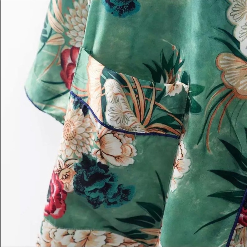 Floral Print Satin Kimono Cardigan Maxi Coverup - Picture 6 of 8